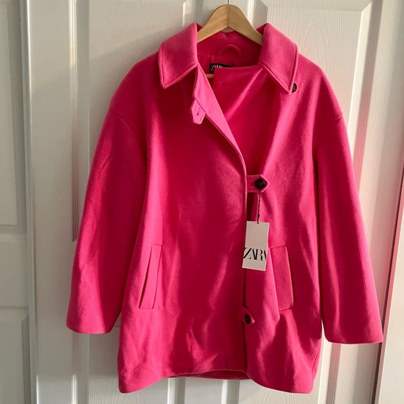 ZARA FUCHSIA PINK WOOL BLEND DOUBLE-BREASTED COAT SIZE S - Picture 8 of 13